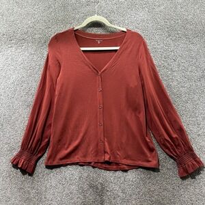 Garnet Hill Laurel Button Front Knit Blouse Top Women XS Long Sleeve Relaxed